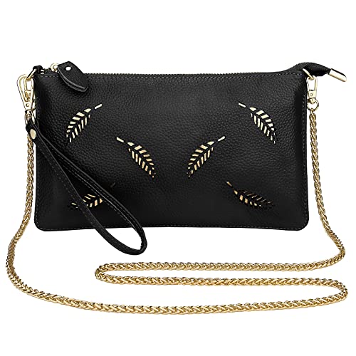 Image of Uromee Genuine Leather Wristlet Wallet Clutch Purses with Detachable Chain