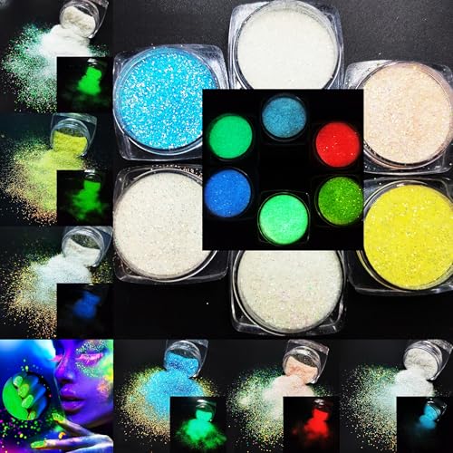 6 Color Glow in The Dark Nail Glitter Flake Powder for Nail Art Makeup