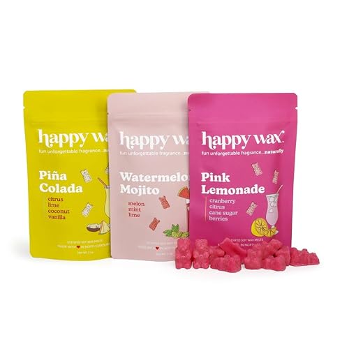 Happy Wax Cocktail Scented Natural Soy Wax Melts – 6 Oz. of Scented Wax Melts, Includes Pink Lemonade, Watermelon Mojito and Pina Colada. Made in USA - Cocktail Mix