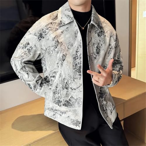 Men Lapel Motorcycle Bike Jacket Streetwear Social Business Coats Printed Leather Jacket3