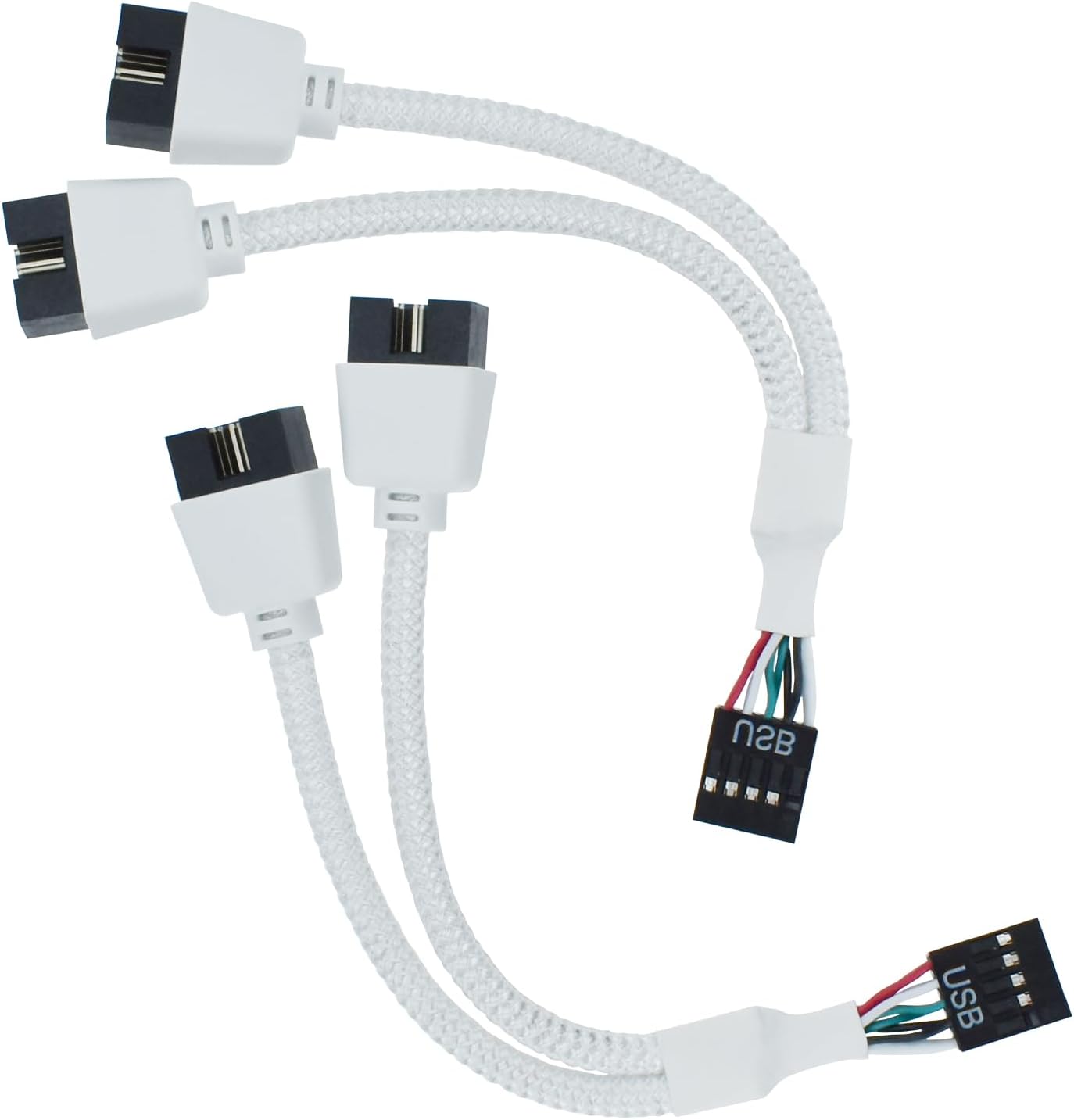 2Pcs USB2.0 Header Splitter Cable Cord, Motherboard 9pin Female to Dual 9-Pin Male Extension Header Cable Nylon Braided for Internal Computer Motherboard (White)