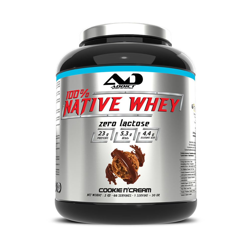 Addict Sport Nutrition | 100% Whey Native (2kg) | Whey native | Whey sans sucre ajouté - Cookies & Cream