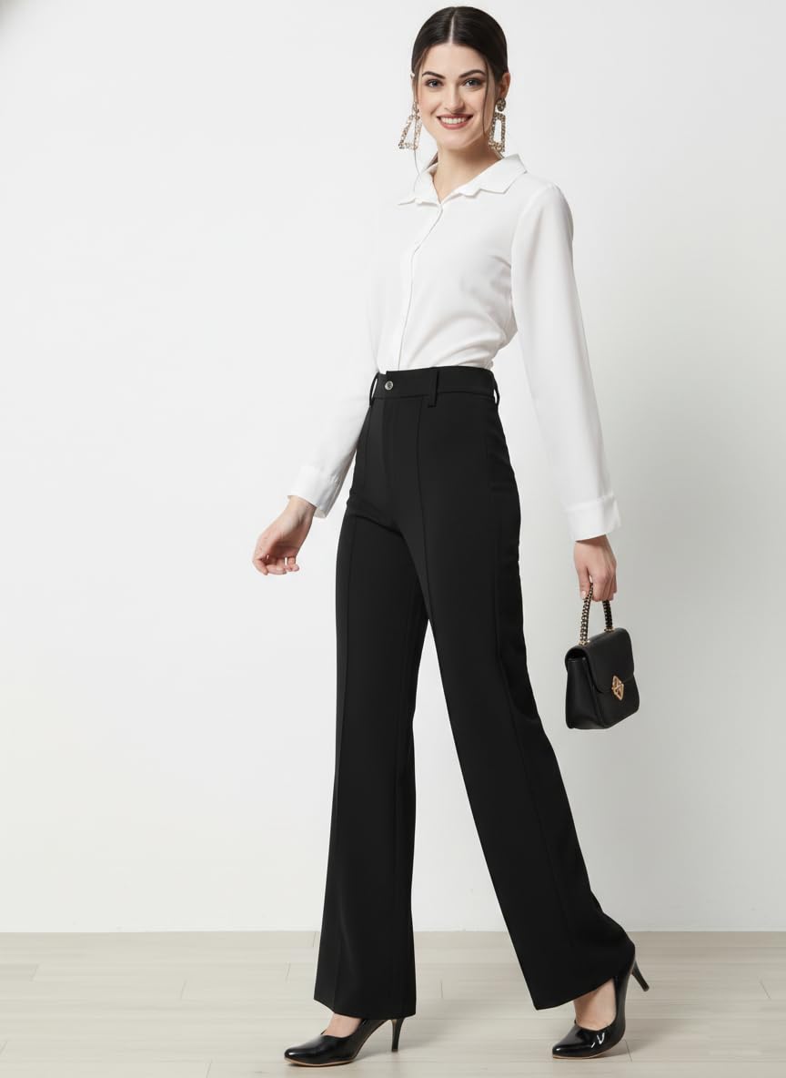 Women’s Formal Trousers | Straight Fit Office Wear Pants | High Waist Comfortable Workwear Pant for Women