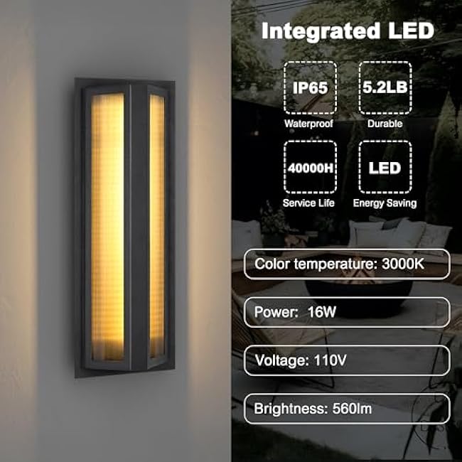 LamQee Black and Gold Modern Outdoor Wall Light Contemporary Exterior Lighting Fixtures 16W 3000K Integrated LED Outdoor Wall Sconce Outside Lights Wall Mount for House Porch Patio Front Garage Door