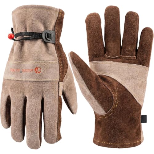 Image of AOUCHI Leather Work Gloves for Men & Women.Welding, Gardening, Brown-M