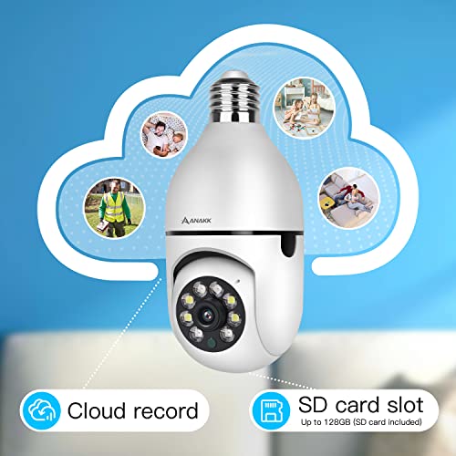 Anakk 360 Light Bulb Security Camera, 2K 3Mp Wireless 2.4Ghz Wifi Home Surveillance Cameras, Two-Way Audio, Baby And Pet Monitor Indoor/Outdoor, Light Socket Security Camera, Compatible With Alexa #TOP5