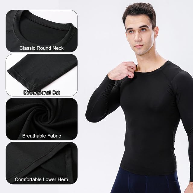 3-teiliges Langarmshirt, Kompressionsshirt für Herren, Sportshirt Langarm Funktionsshirt Atmungsaktiv Und Feuchtigkeitsableitend