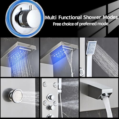 Image of LED 5-in-1 Shower Panel Tower System,Brushed Grey