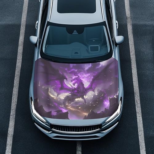 Image of Purple Dragon Print Car Hood Cover 59x39 Inch Stretchable Car Hood Wrap Blankets Auto Banner Waterproof Auto Exterior Accessories for Compact SUV Sedans Trucks