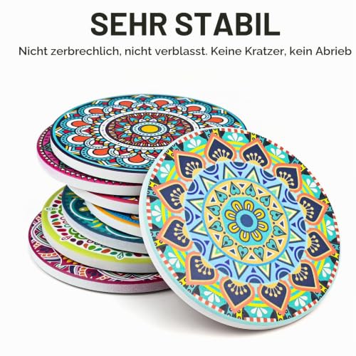 Mandala Untersetzer 8er Set, Keramik Runde Getränkeuntersetzer mit Halter Saugfähige Getränkeuntersetzer Set mit rutschfestem Korkboden &… – Ansicht 6