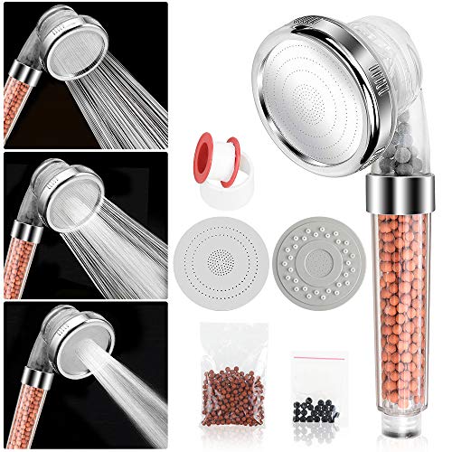 Rovtop Shower Head with 3 Modes,Double Filter System Spray Head High Pressure Water Saving Adjustable Filtration Shower Head,with an Extra Replaceable Stone