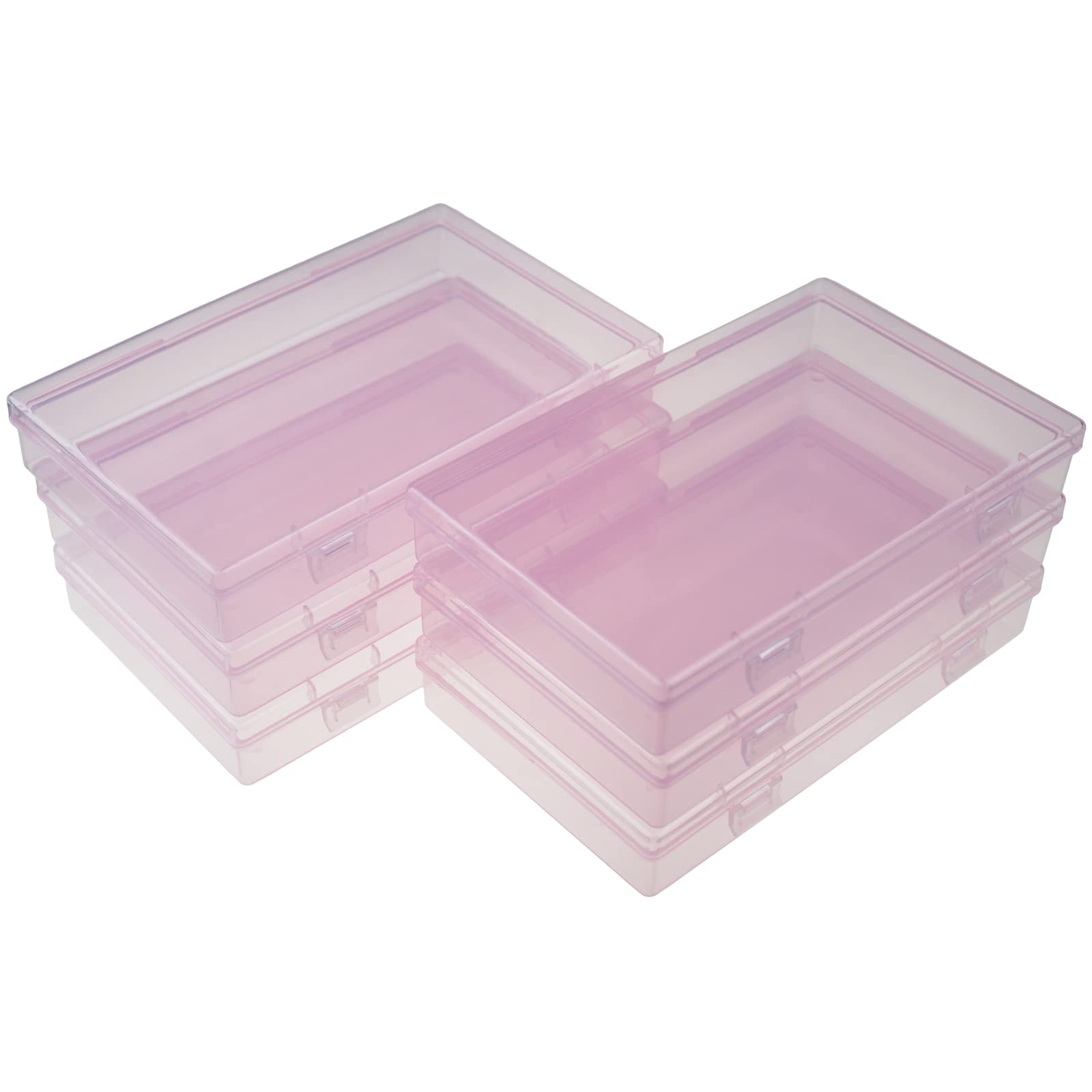 LJY 6 Pieces Rectangular Empty Mini Plastic Organizer Storage Box Containers with Hinged Lids (7.1 x 4.3 x 1.2 inch, Pink)