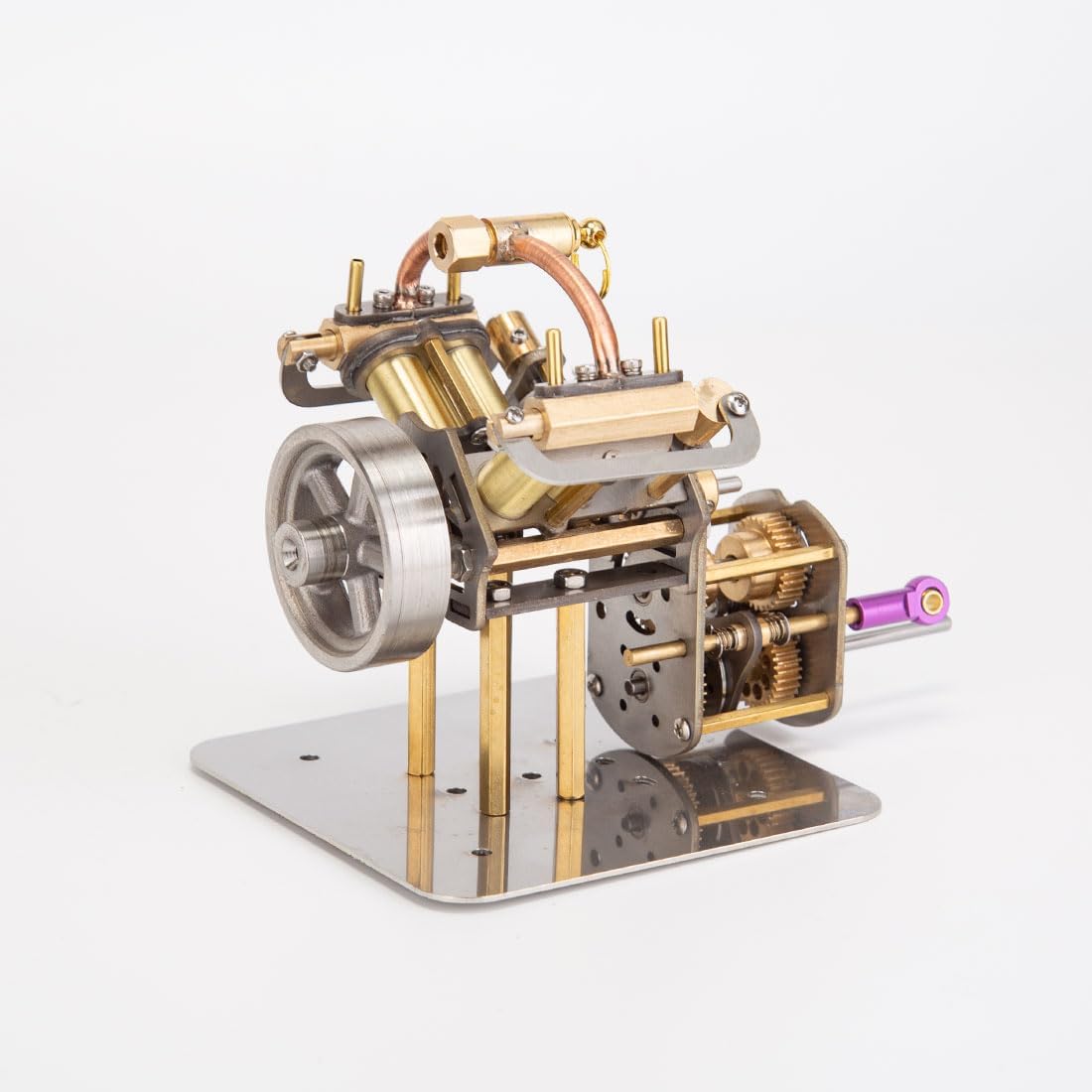 Mini Engine Model Kit That Runs, V4-Steam Engine Model with Reverse Gearbox for Steam Ship Models, Car Models, Small Generators Models (Without Boiler)