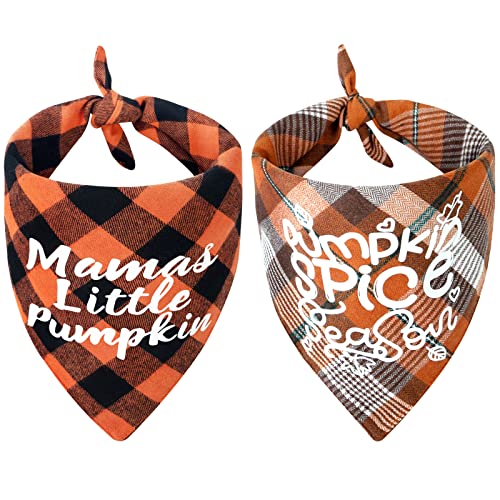 Roberly 2 Pack Thanksgiving Dog Bandanas, Reversible Plaid Fall Dog Bandana Triangle Bibs Scarf Accessories Costumes for Small Medium Dogs Cats Pets Animals