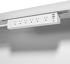 360° Mountable Surge Protector Power Strip with 4 USB Ports (2 USB C), 6 FT Electrical Outlet & Flat Plug Extension Cord for Under Desk, Wall, or Corner Mount (White)
