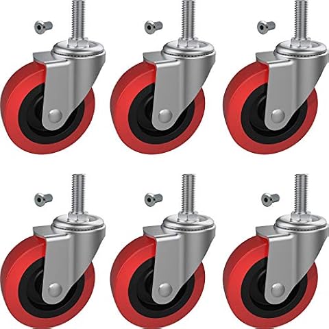MySit 6 Pack Creeper Wheels 2.5 Inch Heavy Duty Swivel Caster Wheel Creeper Service Cart Stool Post Mount, M10 (Around 3/8") x 1" Metric Threaded Stem Casters Wheels Replacement Cover