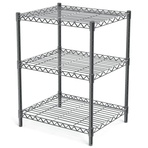 Comparison: Best Material For Pantry Shelves 3 AHEONLAR 3 Tier Grey Storage Racks and Shelving - Heavy Steel Material Pantry Shelves - Adjustable Storage Shelf Metal Storage Rack Wire, Suitable for Warehouses, Closets, Kitchens…