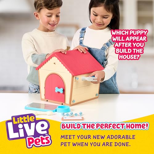 Little Live Pets – My Puppy's Home: interaktiver Hund mit DIY-Hundehütte zum Selbstaufbauen und spannendem Überraschungsmoment. Über 25 Verschiedene Geräusche und Reaktionen, Spielmuster wiederholbar