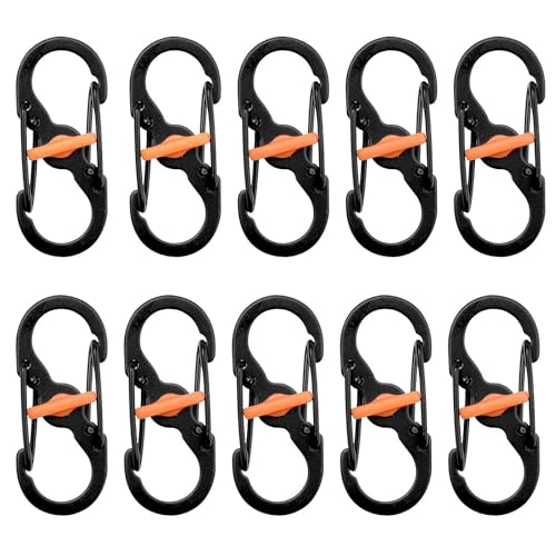 Begpoee 10 Piezas de Mosquetón en Forma de S, S Acero Inoxidable Mosquetón, S Forma Mosquetón Pequeño, Mosquetones en S Para Camping, Para Montañismo, Senderismo y Ciclismo(Negro + Naranja)