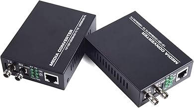 Hanutech Ethernet to Fiber Optic Media Converter 10/100/1000M Single Mode Multimode UPC/APC 2 ST-Port to 1 RJ45 (Pair)