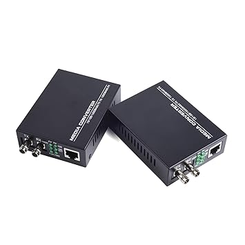 Hanutech Ethernet to Dual ST Fiber Optic Media Converter 10/100/1000M Single Mode Multimode UPC/APC 2 ST-Port to 1 RJ45 (Pair)