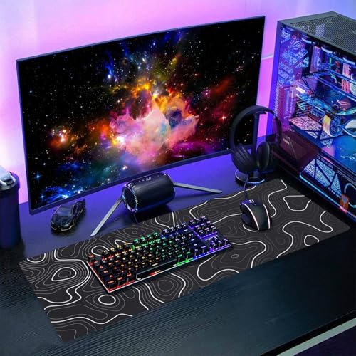 Image of Saco XXL Gaming Mouse Pad for PC - Large Desk Mat 900x400x3mm, Extended Non-Slip Rubber Base, Waterproof Surface, Topographics Design, Big Keyboard Mouse Pad for Office & Home Setup
