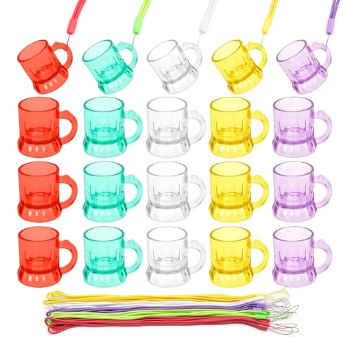 BLLREMIPSUR 20 Piezas Vasos de Chupito de Plástico, Vasos de Chupito para Boda, Collar de Vasos de Liqueur de Plástico con Cadena, Reutilizables Collar de Vaso de Chupito Soltera Accesorio