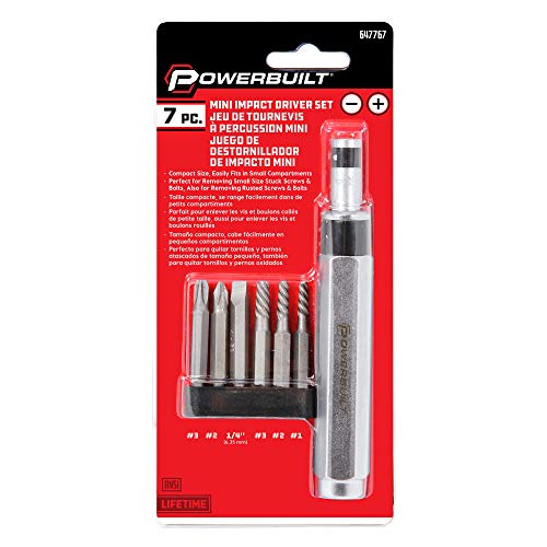 Powerbuilt 1/4 Inch Drive 7 Piece Impact Driver Set Extractor Tool, Remove Rusted, Damaged Screws, Strike Handle With a Hammer to Create Spring-Loaded Twisting Torque - 647767 by Powerbuilt - Image 6