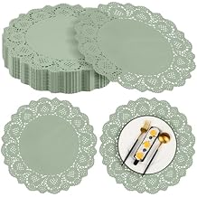 MCEAST 100 Pack Round Sage Green Paper Doilies 13.5 Inches Lace Paper Place Mats Rustic Scallop Doily Disposable Table Pads for Food Cakes Crafts Party Weddings Tableware Decor