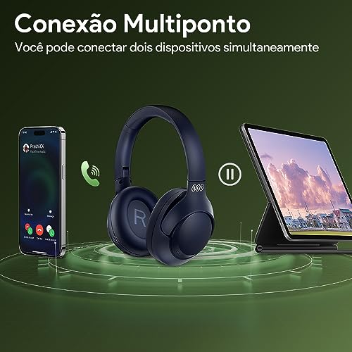 Fone de Ouvido Bluetooth QCY H3 ANC, Cancelamento de Ruído Ativo Headphone Bluetooth 5.4 Headset com Microfone, Certificação Hi-Res Audio, Conexão Multipontos, 60 horas reprodução (Azul) - Imagem 6