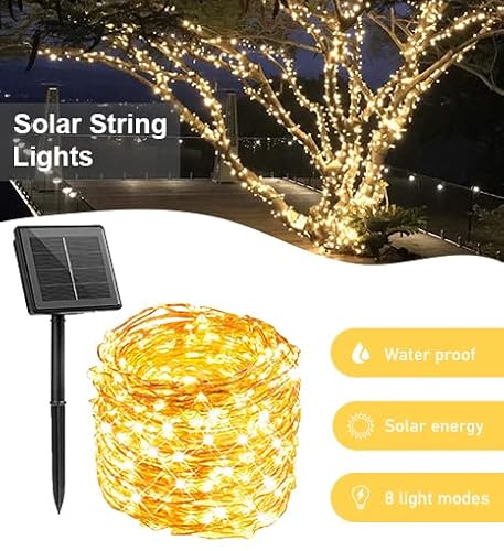 Perfect Holiday 72' Solar Powered 200 Led Copper Wire Fairy Light In Warm White - 8 Light Modes #TOP1