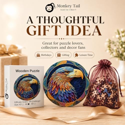 Image of MONKEYTAIL Large Wooden Jigsaw Puzzle for Adults & Teens, VEAG | Laser-Cut Pieces, 3D Puzzle Box as Birthday Gift for Boys & Girls - Brain Teaser, Home Decor & Family Game