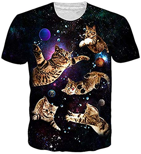 [JOOCAR] 3D プリント宇宙飛行楽しい猫男女式半袖Tシャツ