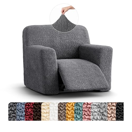 PAULATO BY GA.I.CO. Recliner Cover – Soft Form-Fit Slipcover – Stretch 1-Piece Reclining Furniture Protector – Machine Washable Hypoallergenic Fabric – Dark Grey (Recliner 24"-39" Wide)