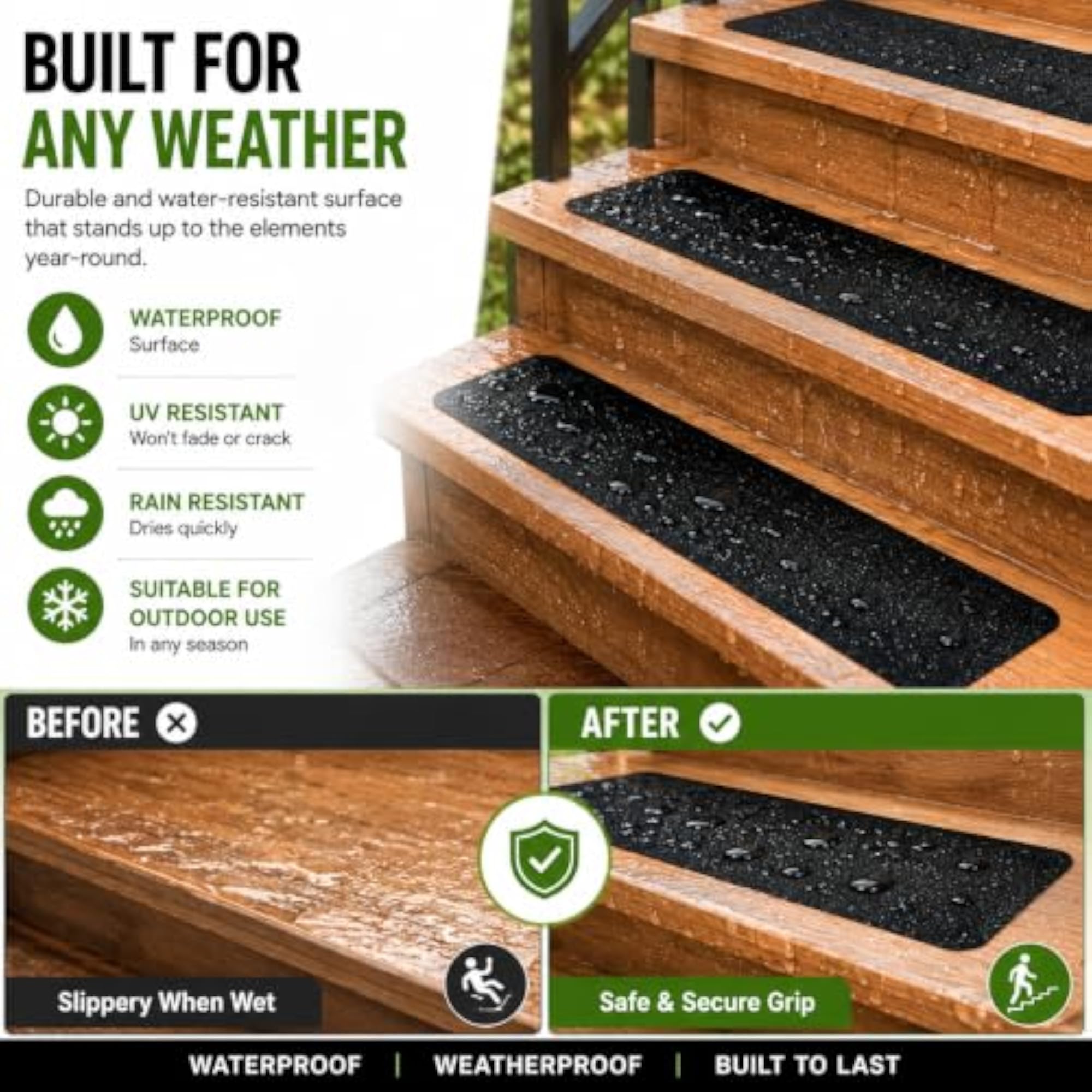 Anti Slip Stair Treads, 24 x 4, Black, 2 Pack