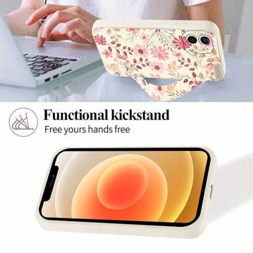 Coque rigide iPhone 12 anti-glisse avec joli collage de fleurs et support ajustable - 3