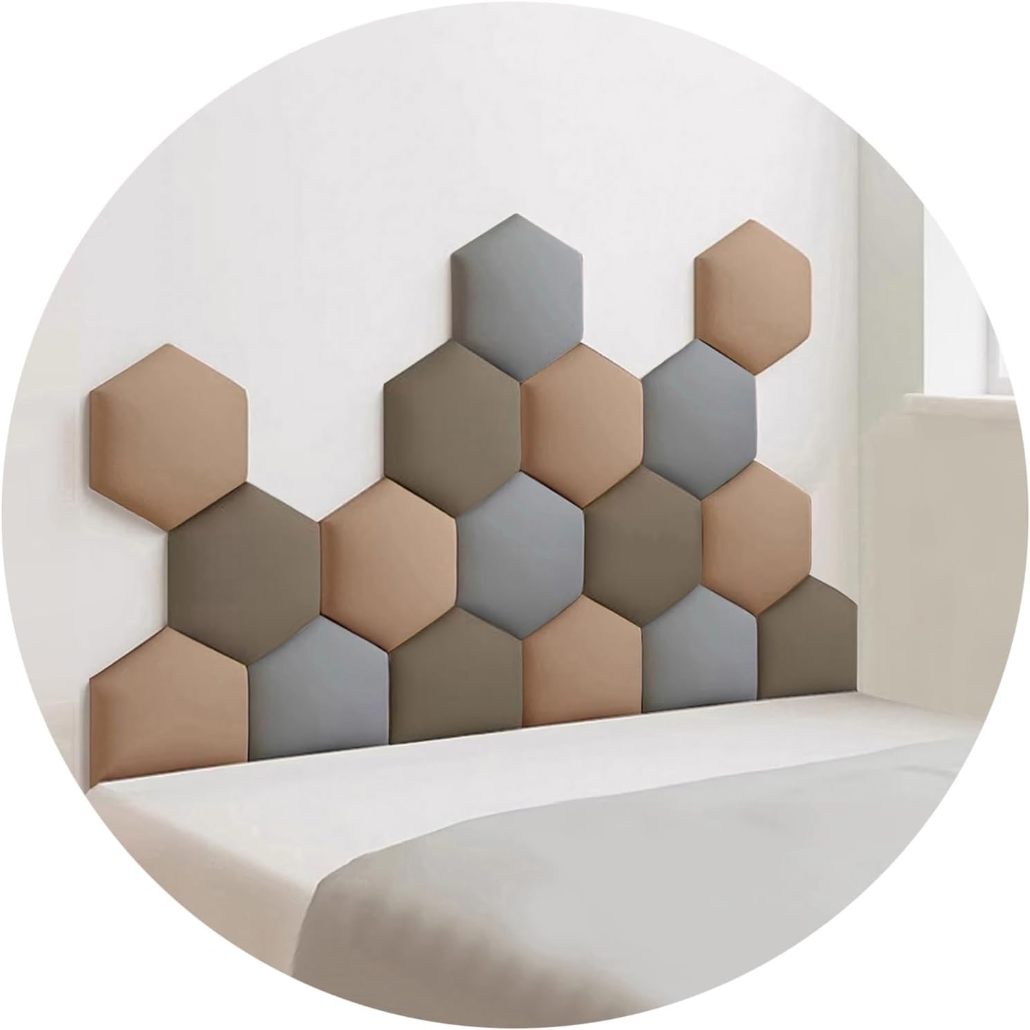 3D Padded Wall Panels, Anti-Collision Sponge Padding, Wall-Mounted Headboard, Self-Adhesive Hexagon Stickers for Bedroom Decor, Dark Brown, 120x70cm