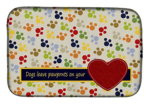 Caroline's Treasures SB3054DDM Dogs leave pawprints on your heart Dish Drying Mat Absorbent Dish Drying Mat Pad for Kitchen Counter Dish Drainer Mat for Countertop, 14 x 21
