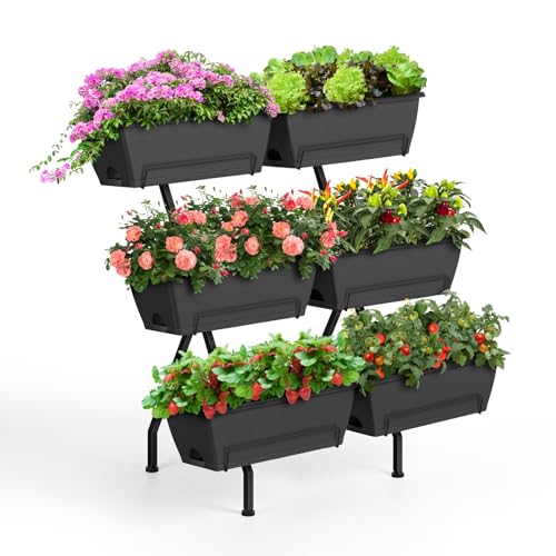 Raised Garden Beds with 6 Garden Planter Boxes Indoor Outdoor Vertical Raised Bed for Gardening Standing Planter Box with Legs 3 Tier Elevated Herbs Flowers Garden Planter for Patio Balcony Gray