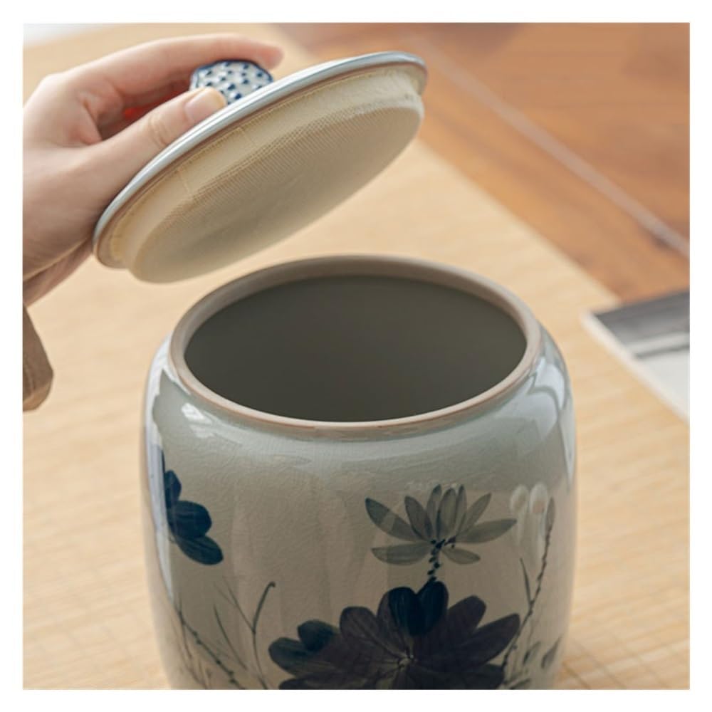 bote de té Almacén grande sellado pintado a mano del tarro de cerámica del almacenamiento del té del modelo del crujido
