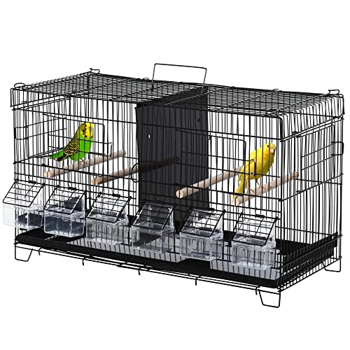 PawHut Cage à Oiseaux dim. 59.5L x 29.8W x 35.3H cm mangeoires perches 4 Portes bac à excréments Amovible + poignée de Transport en métal PP Noir