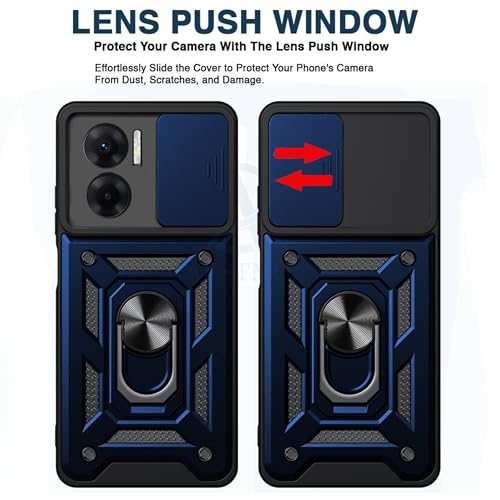 Image of SPAZY CASE Poco X7 Pro 5G Back Case | Heavy Duty Hybrid Case with 360 Degree Rotating Finger Ring Holder + Slider Shutter Camera Protection Cover for Poco X7 Pro 5G 5G - Blue