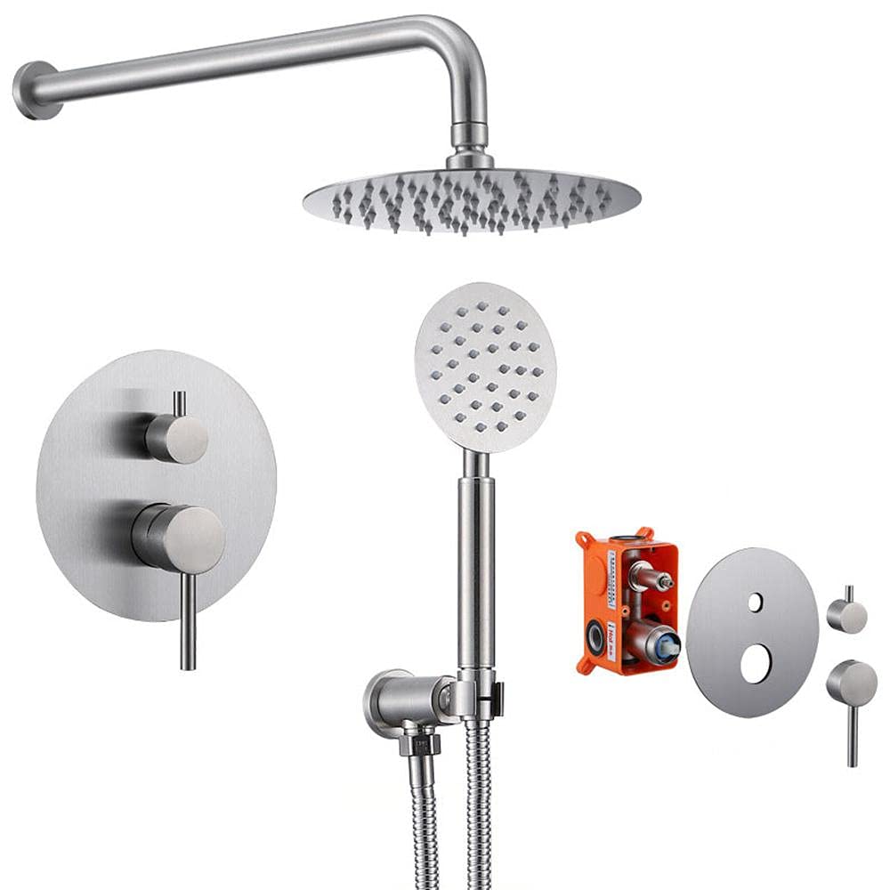 System prysznicowy z termostatem, podtynkowa, bateria prysznicowa, szczotkowany system natryskowy, ukryty zestaw prysznicowy, stal nierdzewna, chrom, 250 mm