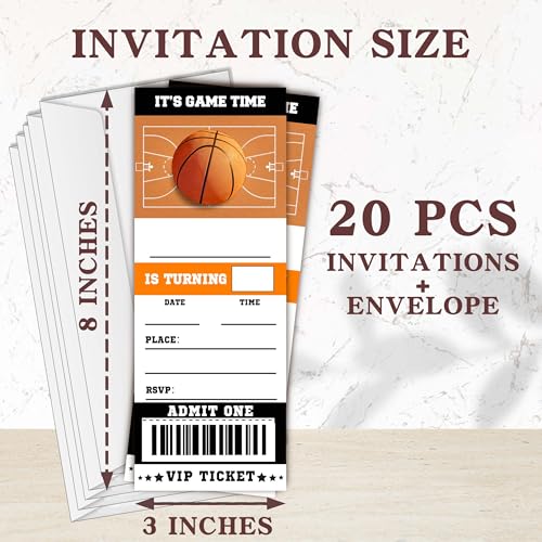 heiyihe Birthday Invitations for Boys, Basketball Birthday Party Decorations, Sports Birthday Invite with Envelopes for Boys Girls, Party Favor Supplies (3×8 inch)-A04