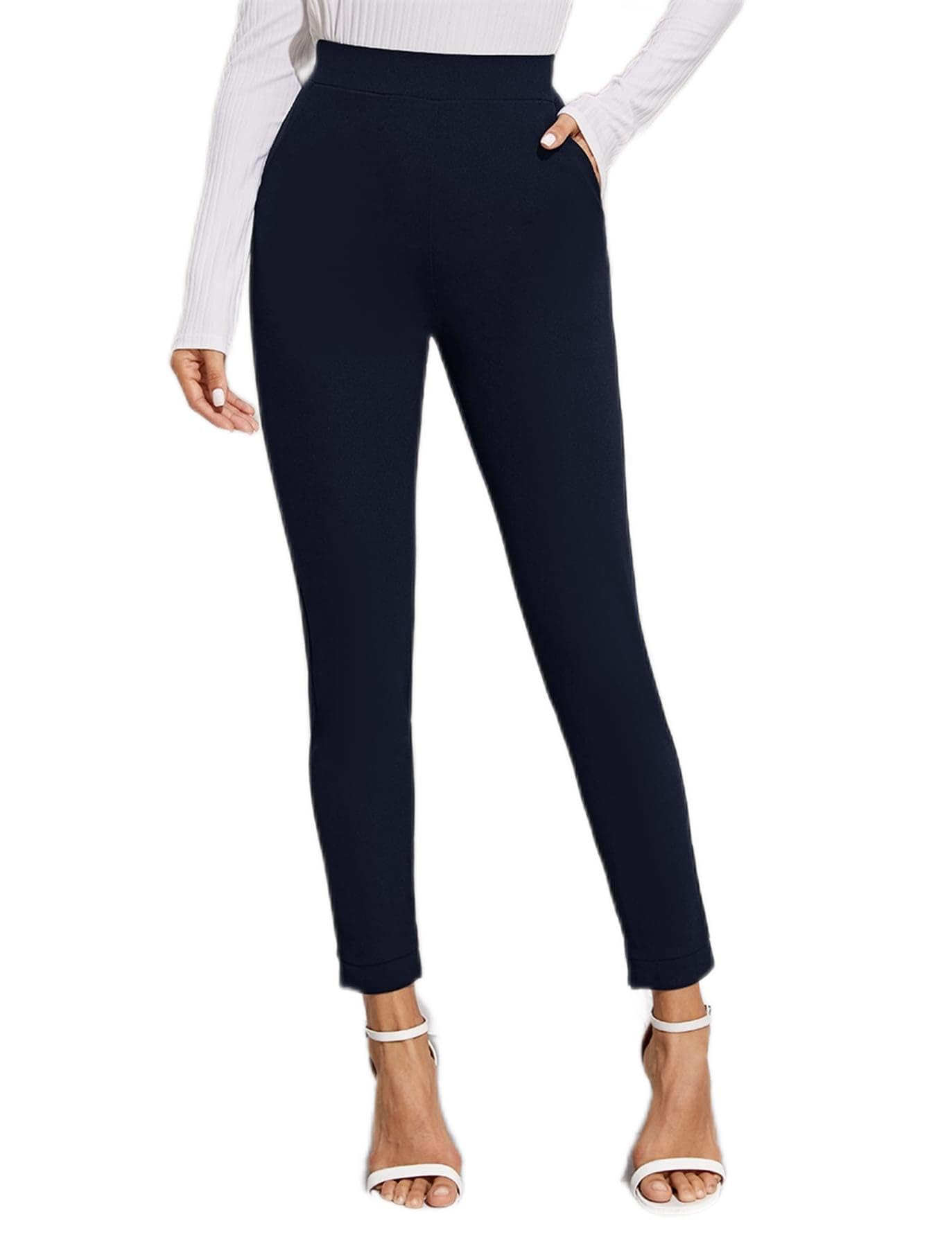 Womens Pants Slant Pocket Solid Skinny Pants Pant for Women Color Navy Blue Size Small