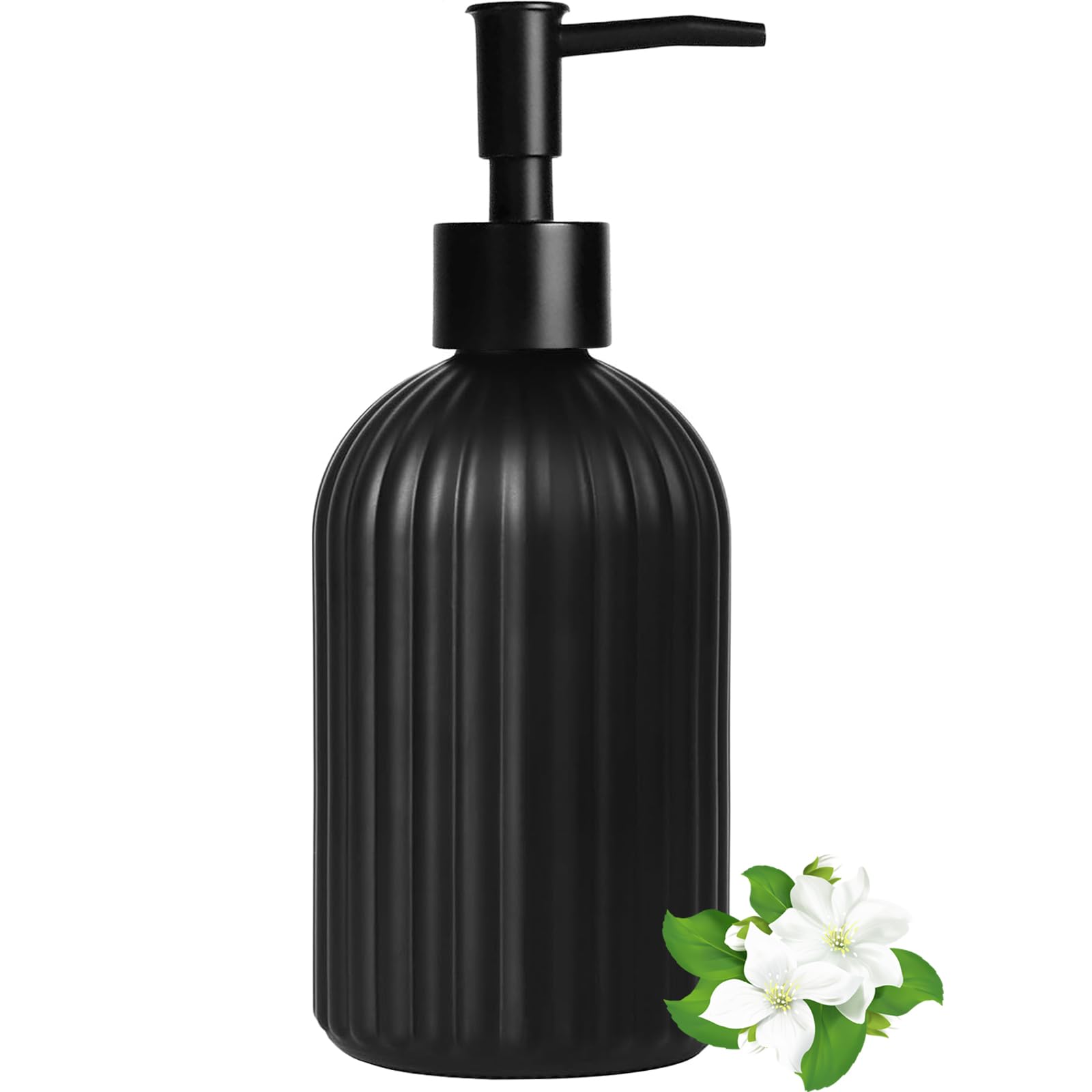 Dispensador de jabón, dispensador de jabón de cristal de 400 ml, color negro, moderno con bomba de plástico, dispensador de detergente negro para cocina, dispensador de jabón de mano de cristal para
