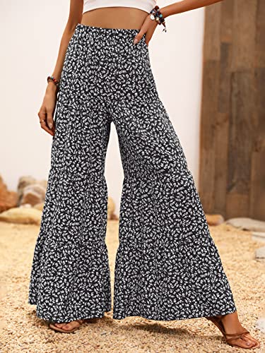 MakeMeChic Women's Floral High Waisted Ruffle Wide Leg Pants Boho Summer Beach Palazzo Pants4