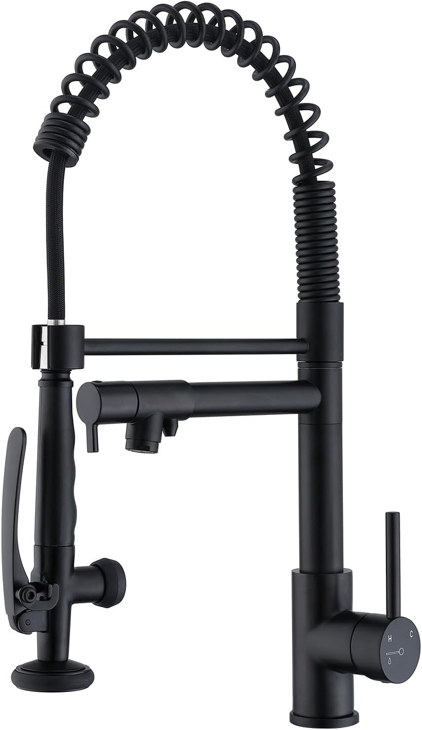 Trinkwasserhahn, Küchenspüle, Wasserhahn mit herausziehbarem Sprüher, 3-in-1-Wasserfilter-Reiniger-Armaturen, strapazierfähig, kommerzieller Stil, Küchenarmatur, mattschwarzer Filter