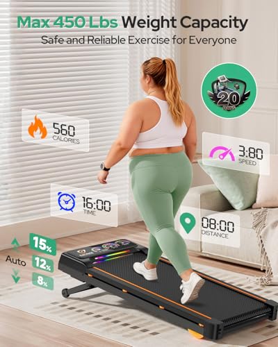 Image of Walking Pad with 15% 12-Level Auto Incline, 450 lbs Capacity UI Screen, Rayspace 3.5HP Quiet Under Desk Treadmill with Bluetooth Speaker & Remote Control, Compact Treadmills for Home Hiking
