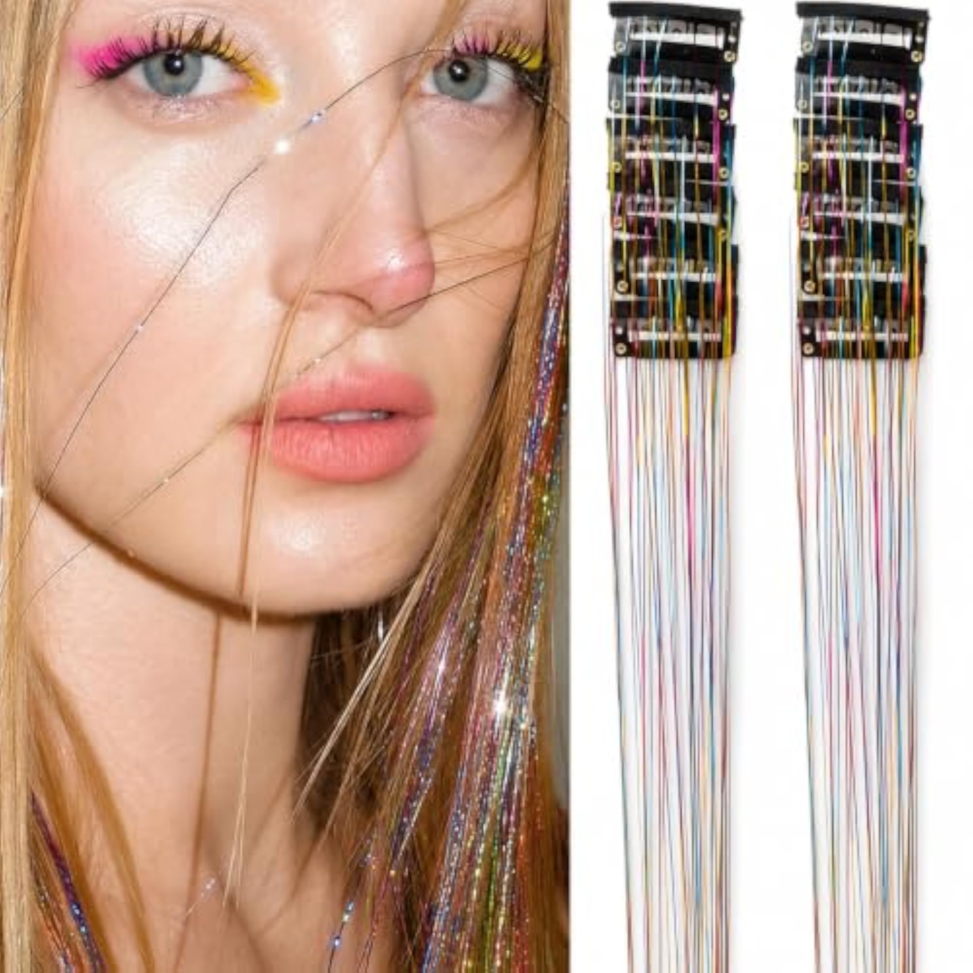 12 PCS Glitter Hair Tinsel Extensions with Clips for Women